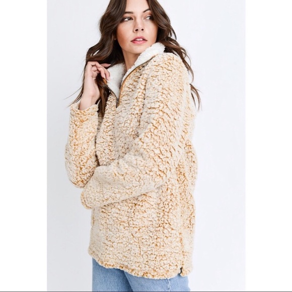 Last one! Teddy Bear Faux Sherpa 1/4 Zip Pullover - Picture 4 of 13